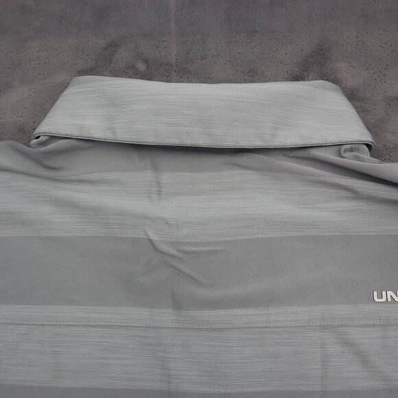 Under Armour Shirt Mens L Gray Stripe Chest Button Short Sleeve Collared Top - Picture 14 of 16